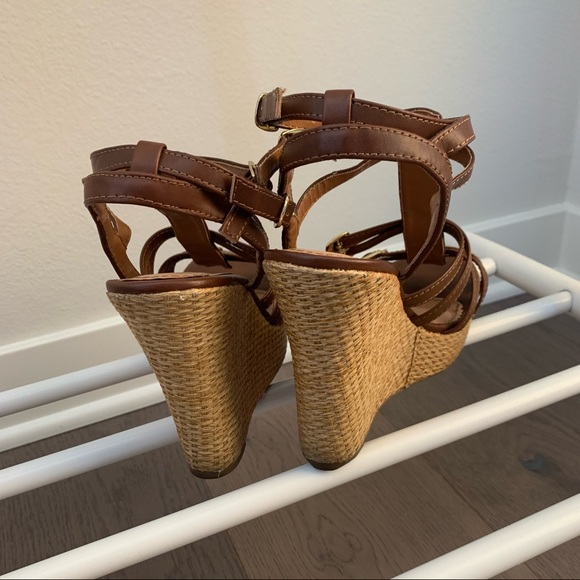 SODA Brown Leather Wedge Heels / Summer Wedge Heels / Wedge Sandals Heels - Picture 5 of 6